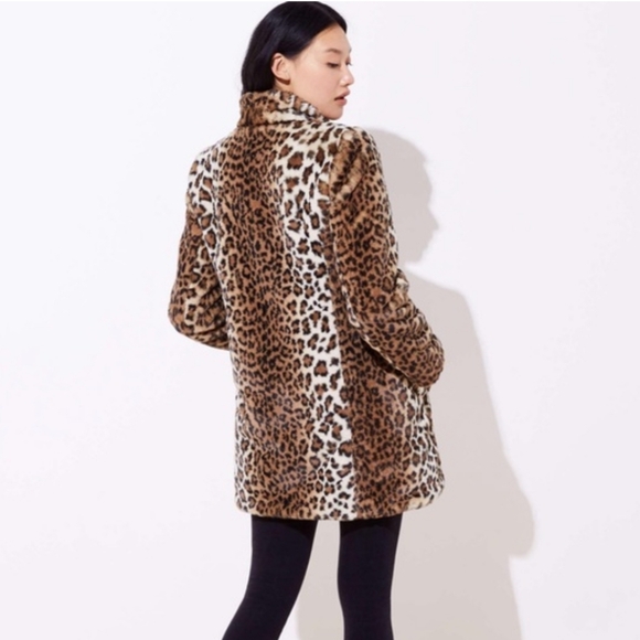 Loft Petites Leopard Print Faux Fur Jacket Coat Small Petite Brown Black Animal - Picture 2 of 8